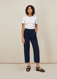 Belted Casual Crop Trouser Navy 
