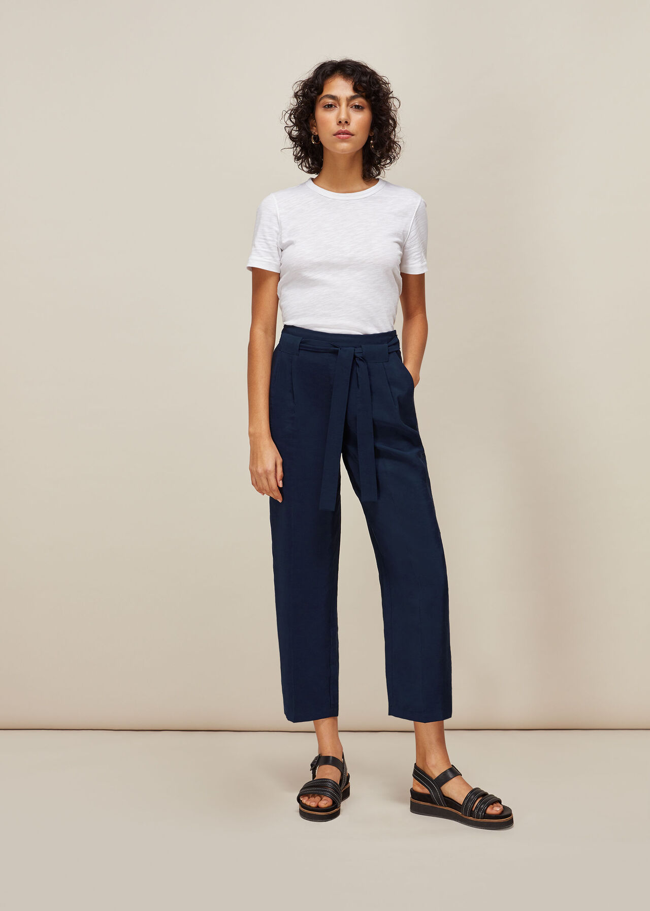 Navy Belted Casual Crop Trouser, WHISTLES