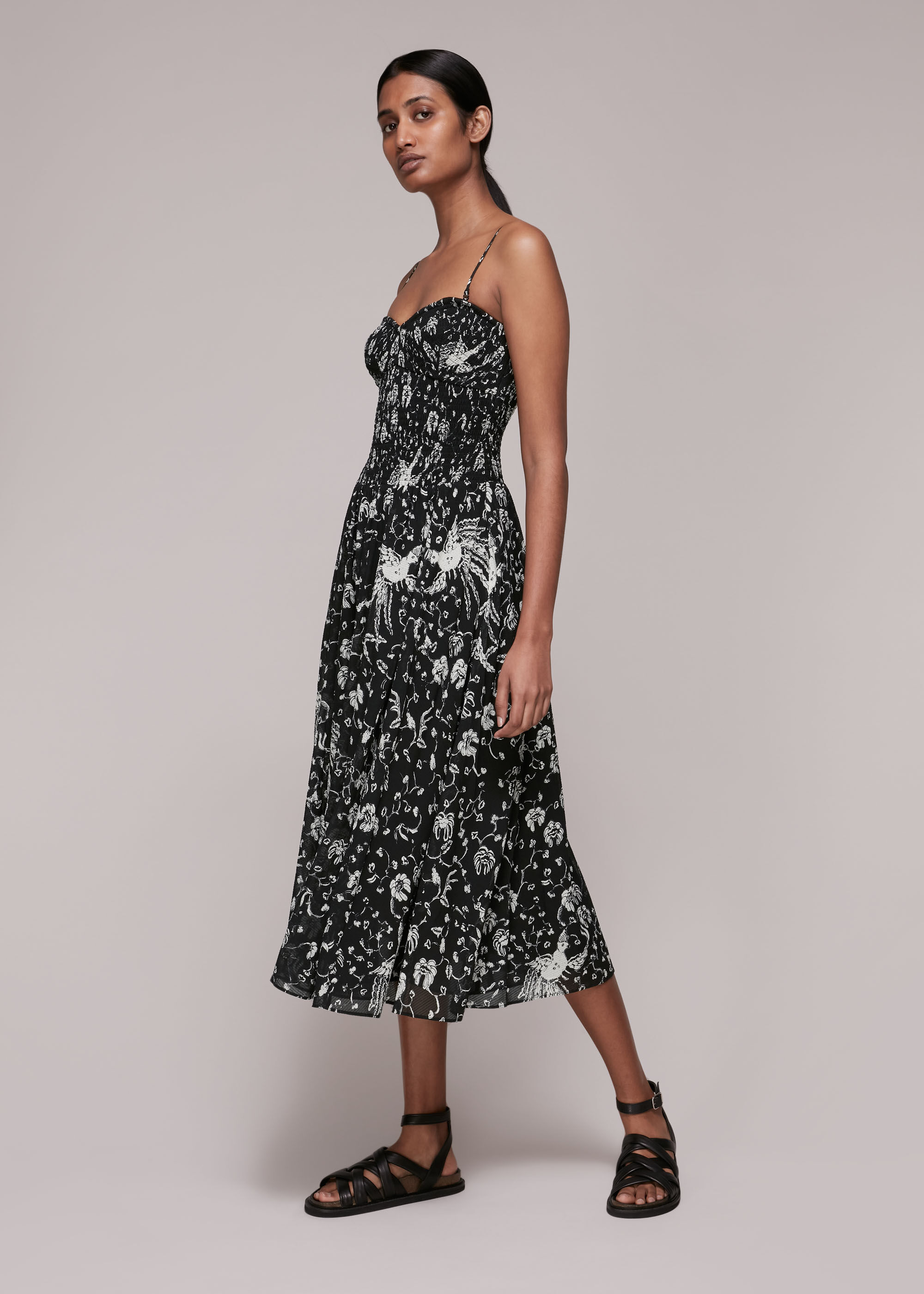 Bird print dress store