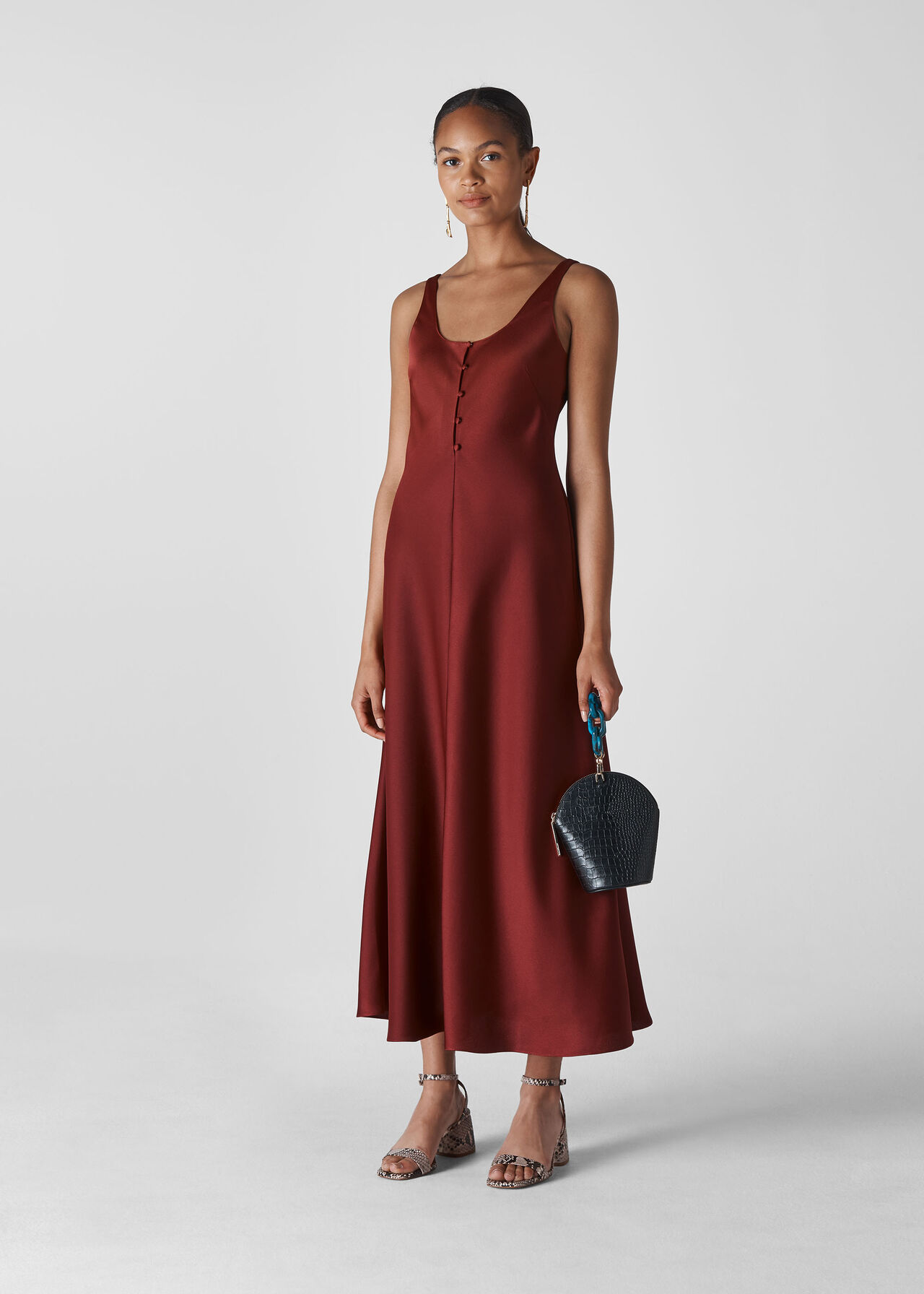 Burgundy Pippa Satin Slip Dress Whistles Whistles