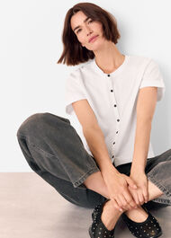 Round Neck Button Up Tee