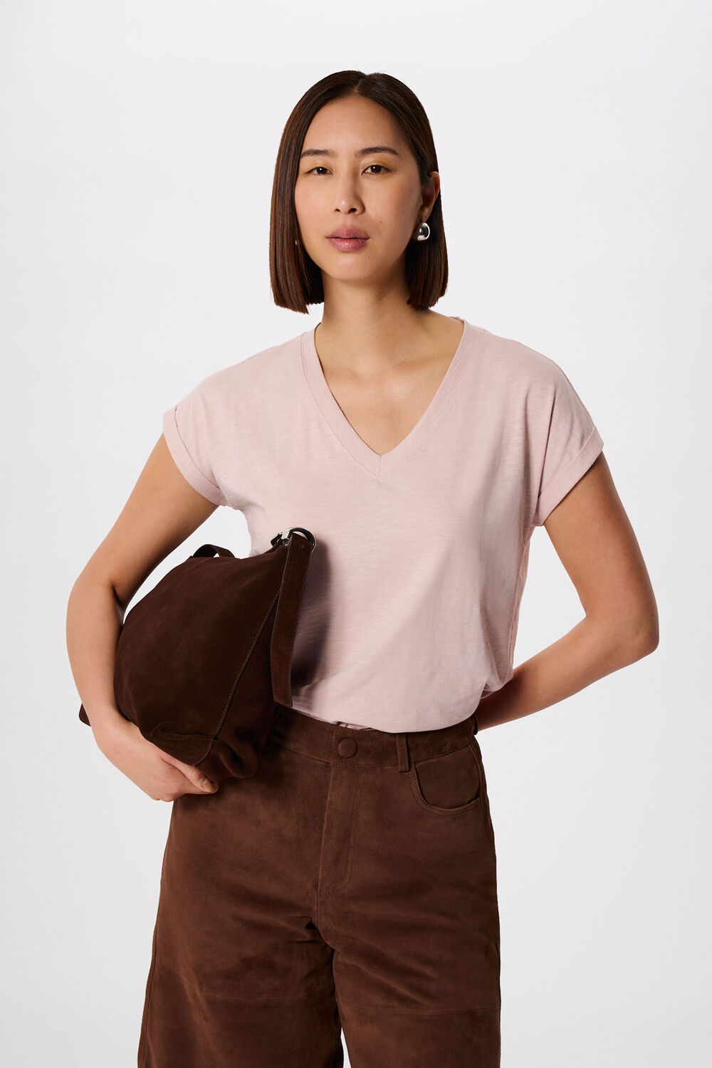 Pale Pink Willa V-Neck Cap Sleeve Tee