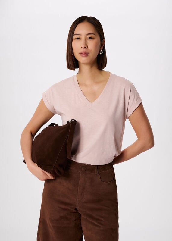 Pale Pink Willa V-Neck Cap Sleeve Tee