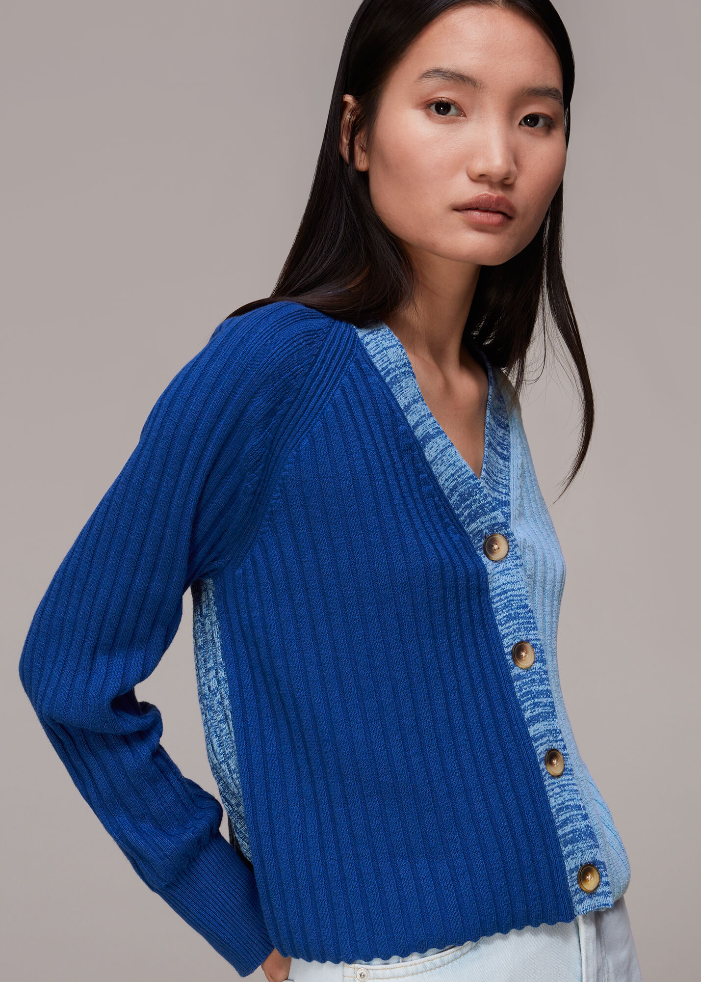 Blue Colour Block Cardigan WHISTLES