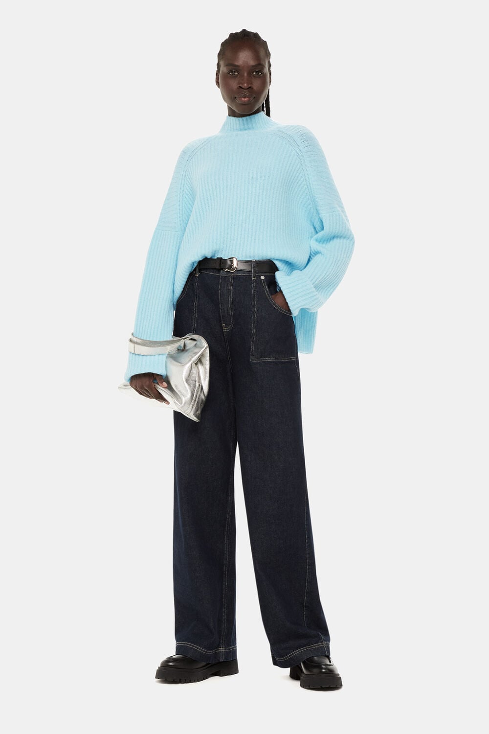 Wool Mix Rib Funnel Neck