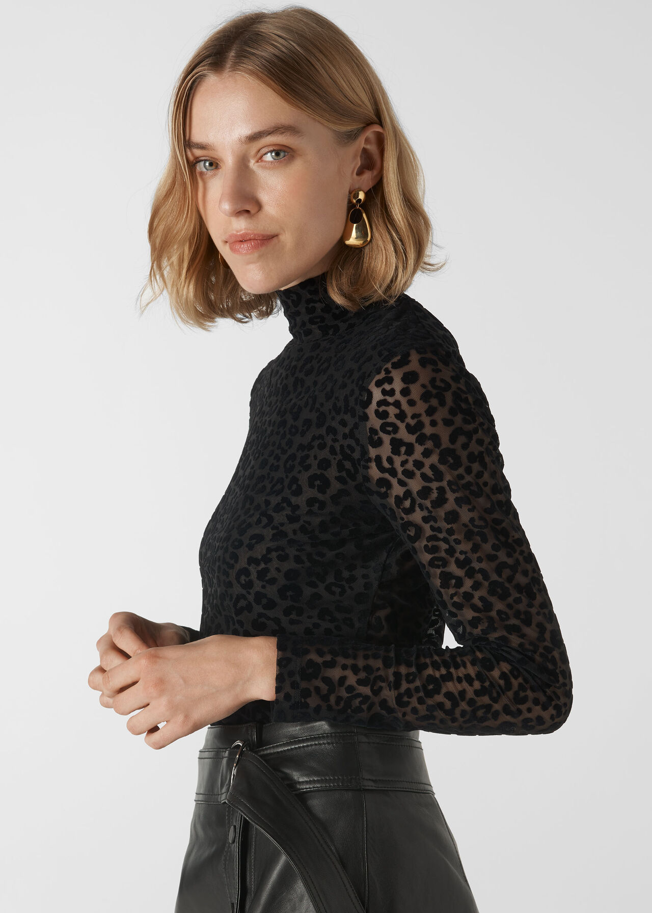 Flocked Animal Mesh Top Black