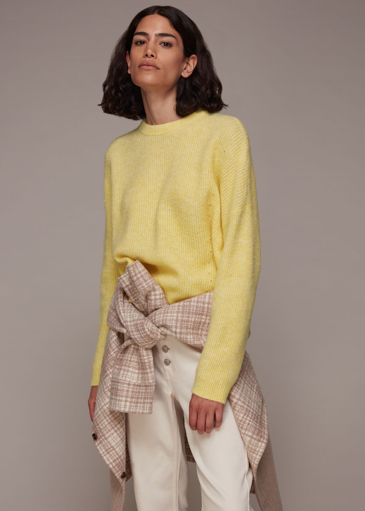 Yellow Ribbed Crew Neck Jumper | WHISTLES | Whistles UK