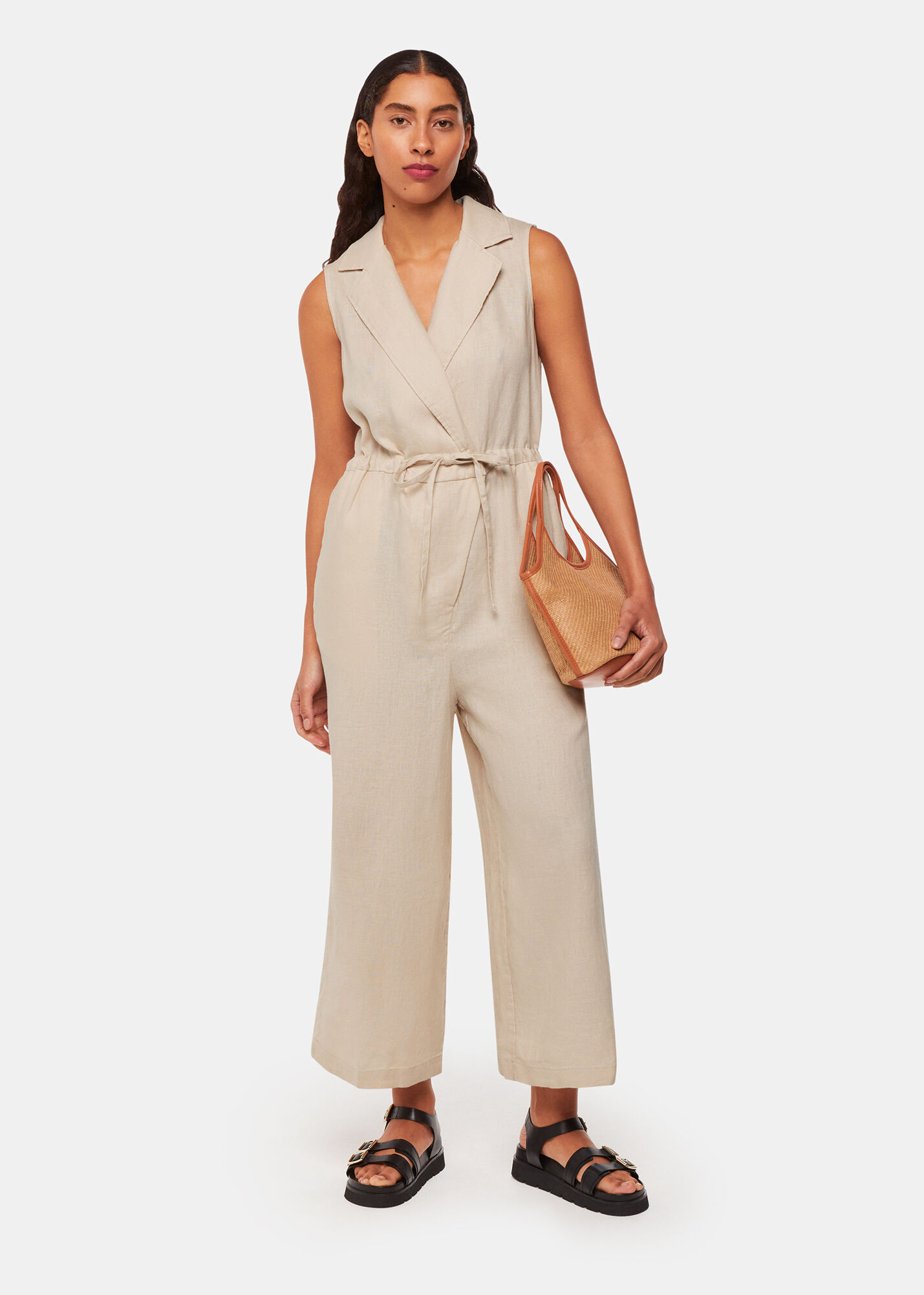Linen wrap jumpsuit hot sale