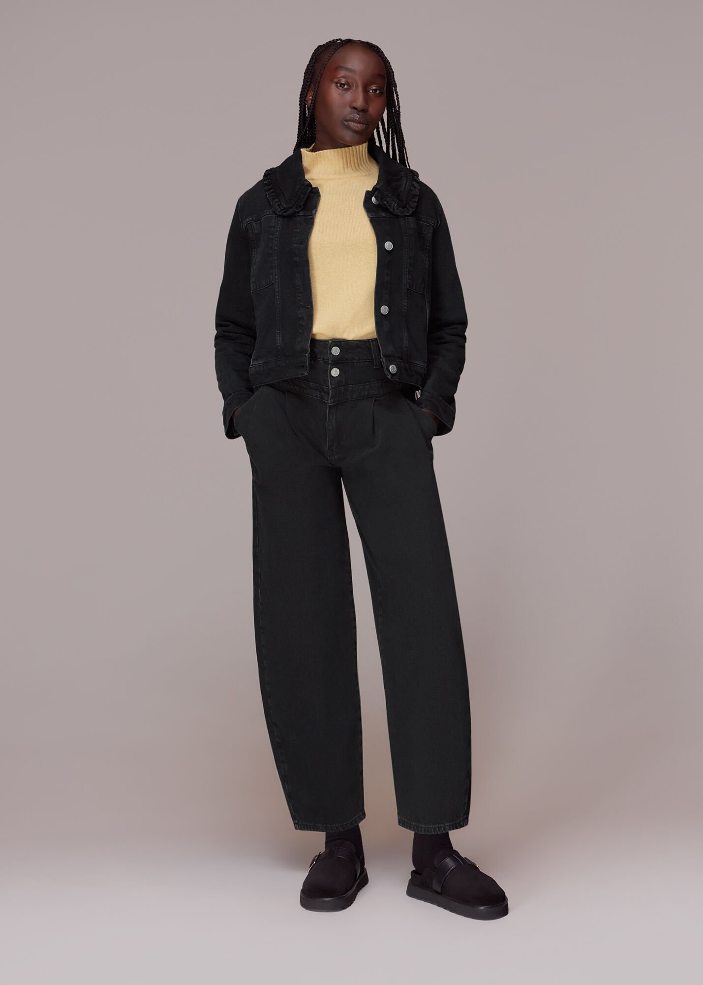 Black Collar Detail Denim Jacket WHISTLES