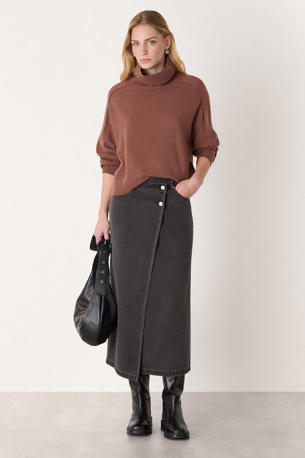 Brown Wool Cowl Neck Knit Jumper