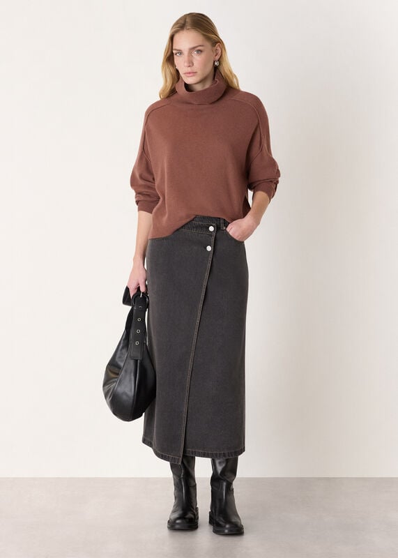 Brown Wool Cowl Neck Knit Jumper