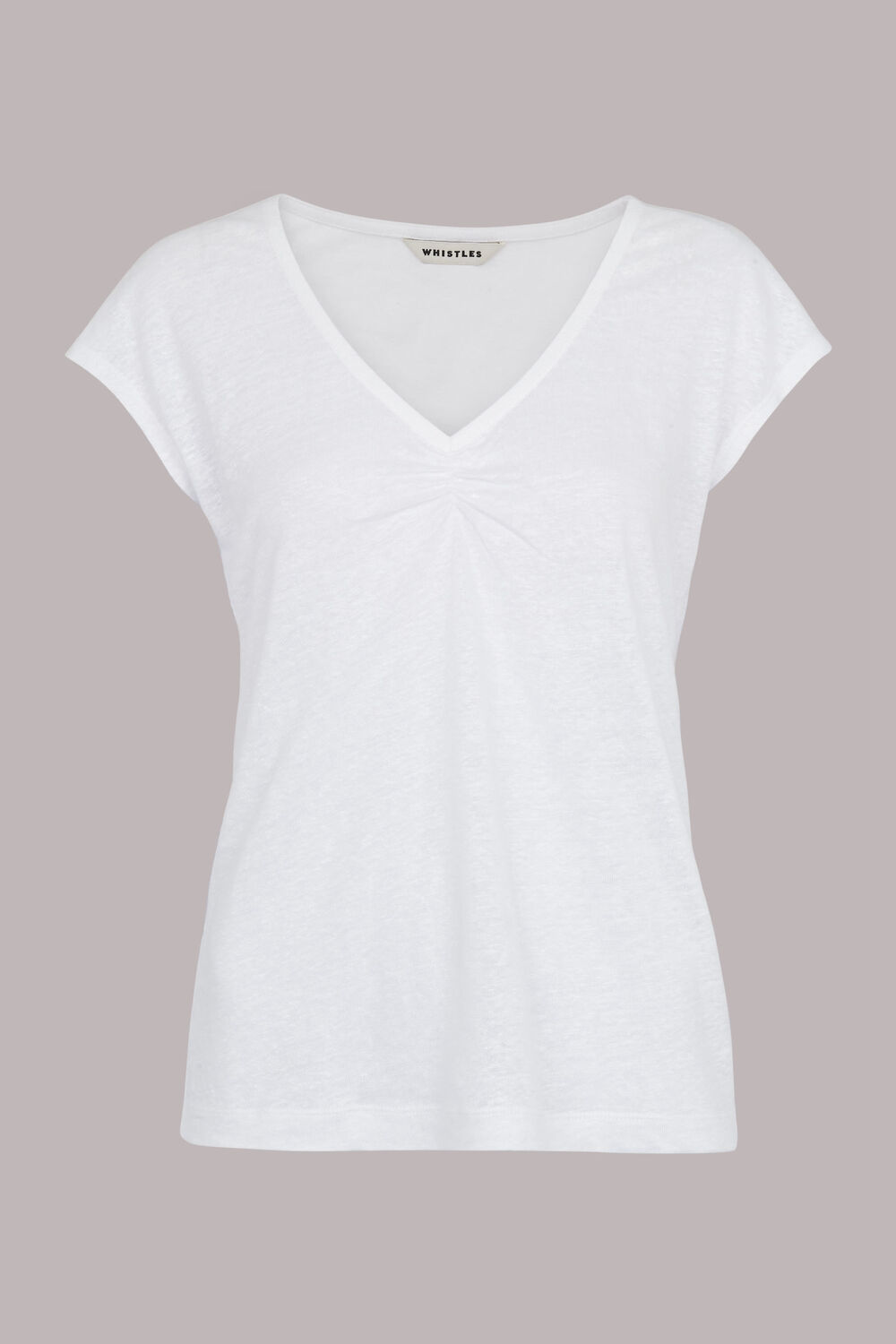 Ruched V-Neck Linen T-Shirt