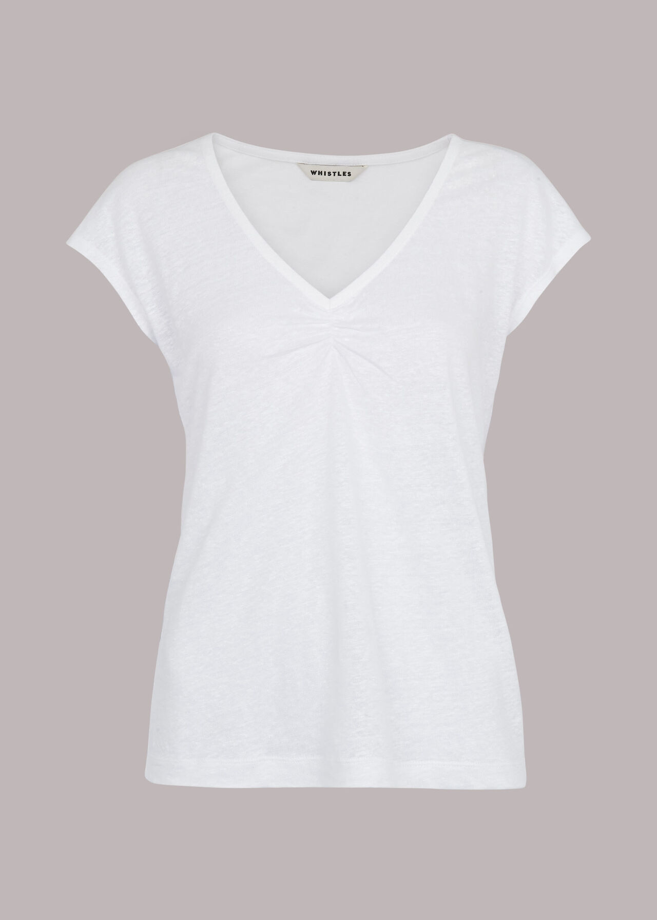 Ruched V-Neck Linen T-Shirt