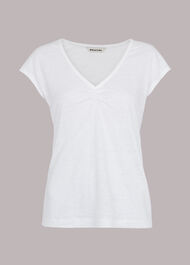 Ruched V-Neck Linen T-Shirt