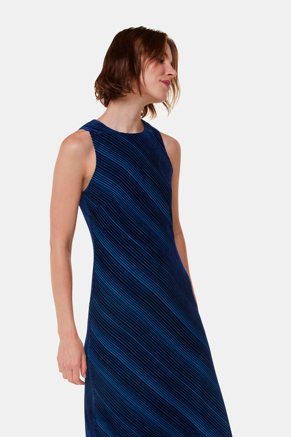 Blue Devore Stripe Velvet Dress