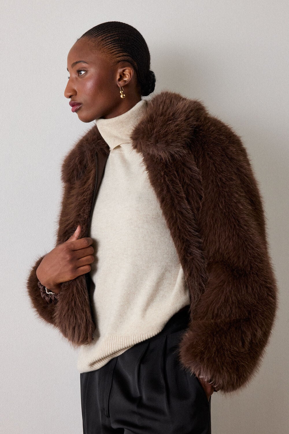 Brown Short Faux Fur Coat