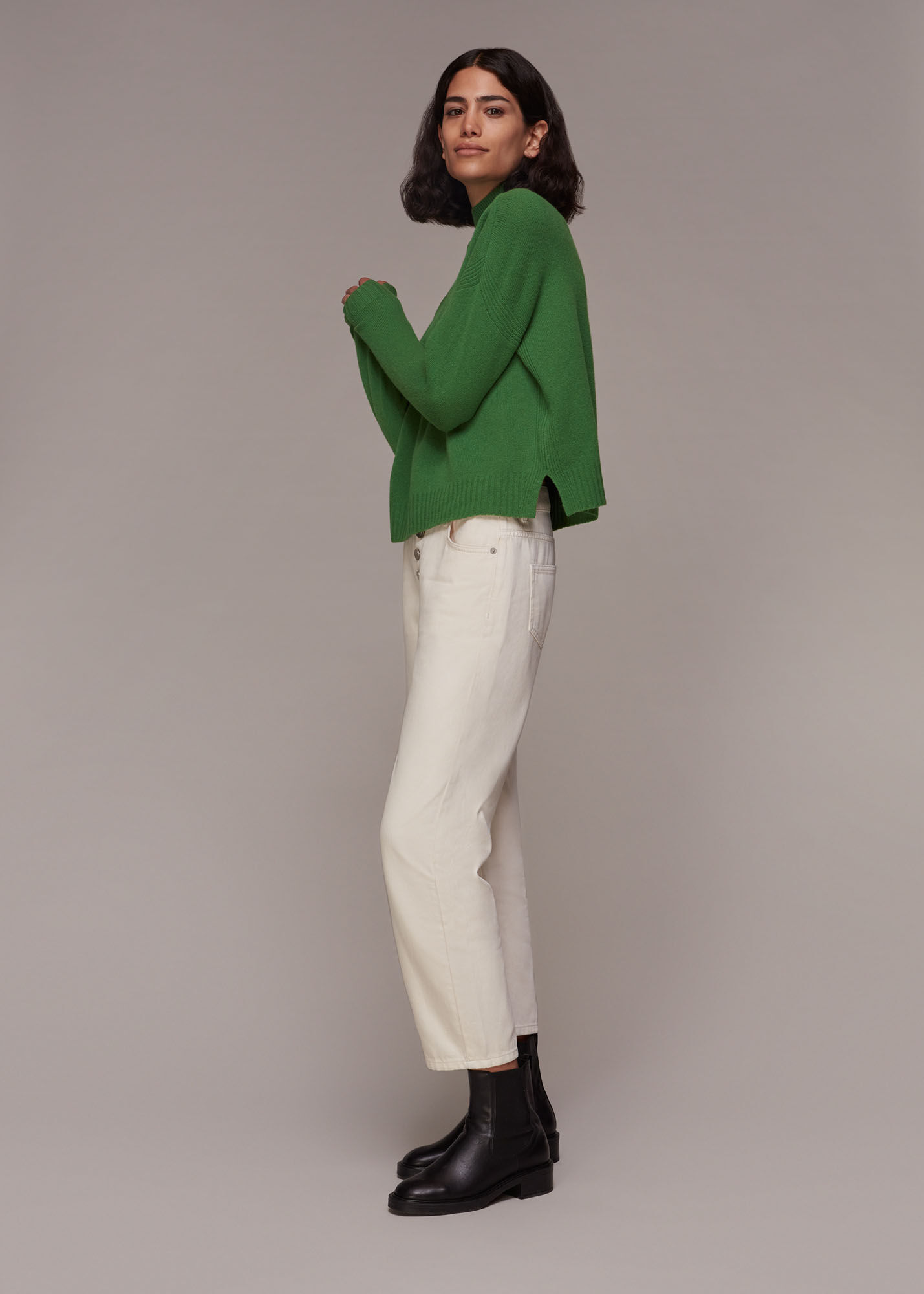 Green Wool Split Funnel Neck Jumper WHISTLES
