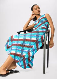 Checked V Neck Textured Dress