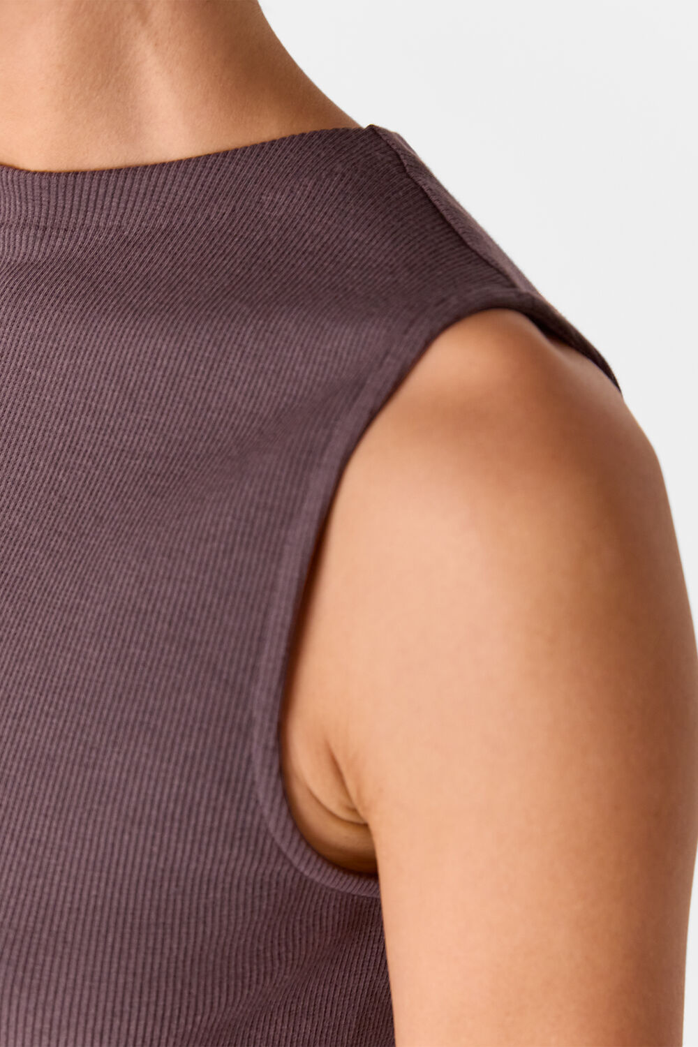 High Neck Rib Detail Tee