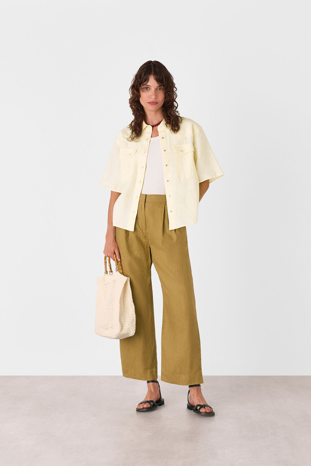 Ivory Linen Western Detail Shirt