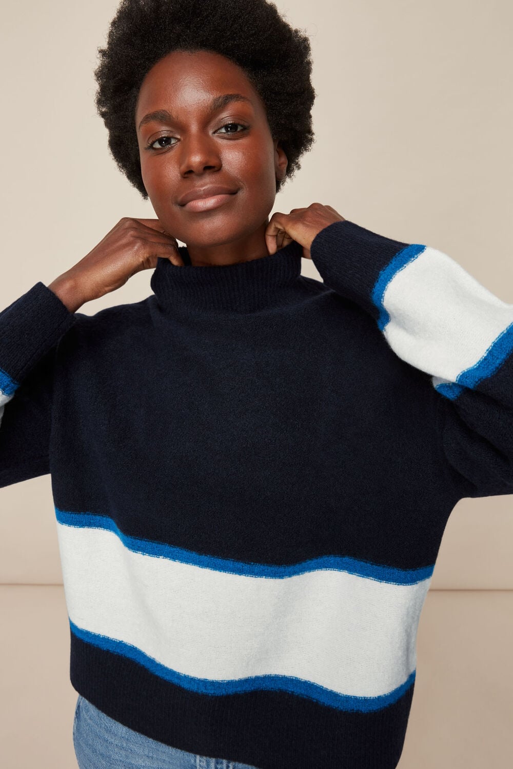 Colour Block Funnel Neck Knit