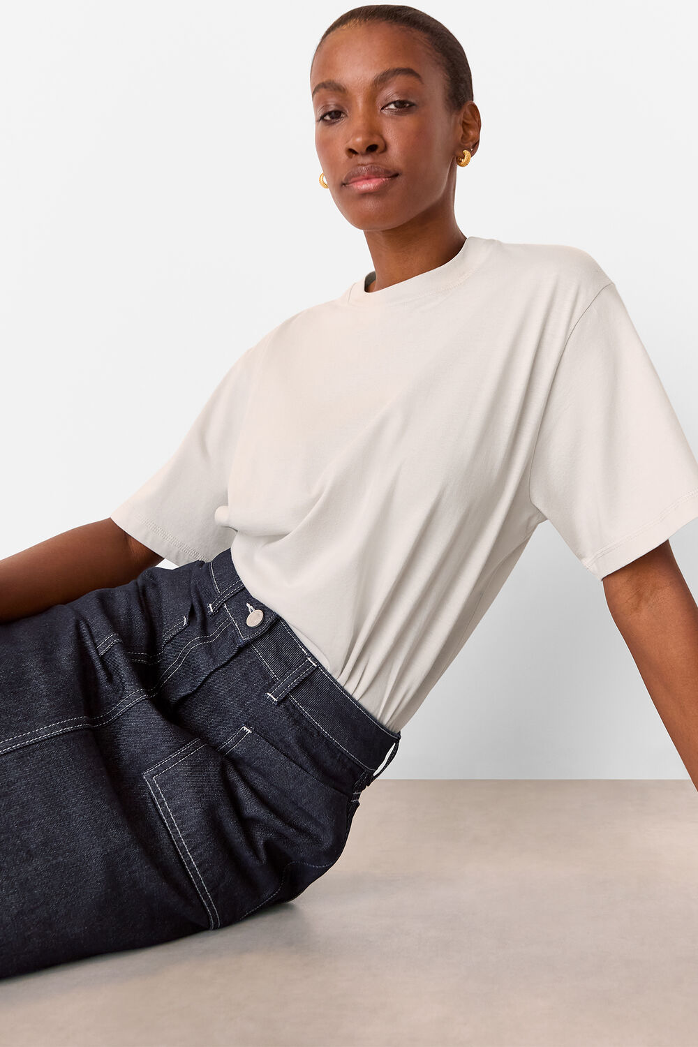 Dark Denim Contrast Stitch Midi Skirt