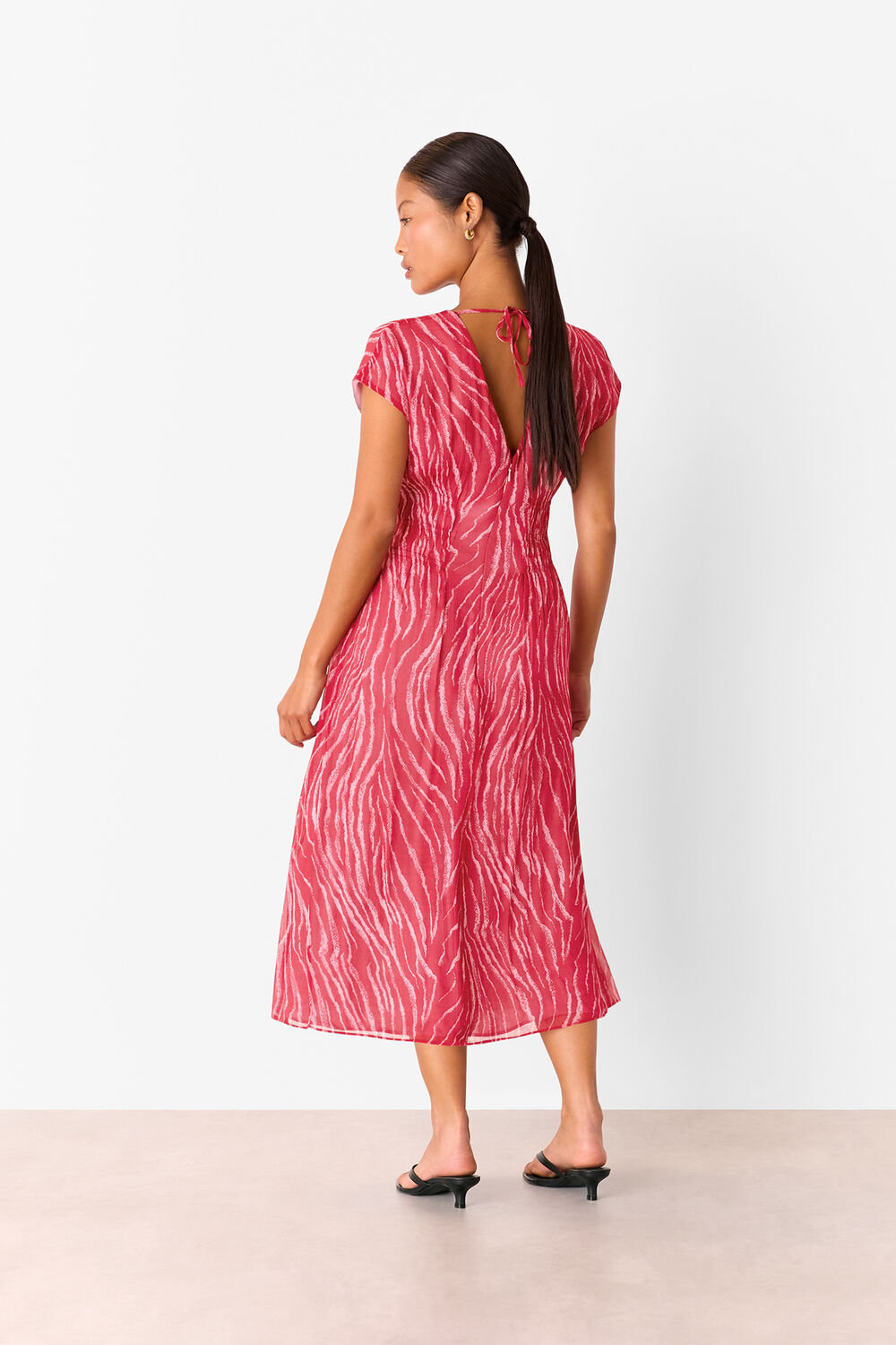 Red Petite Zebra Texture Midi Dress