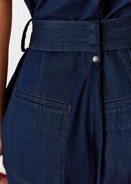 Petite Denim Pintuck Belted Jumpsuit