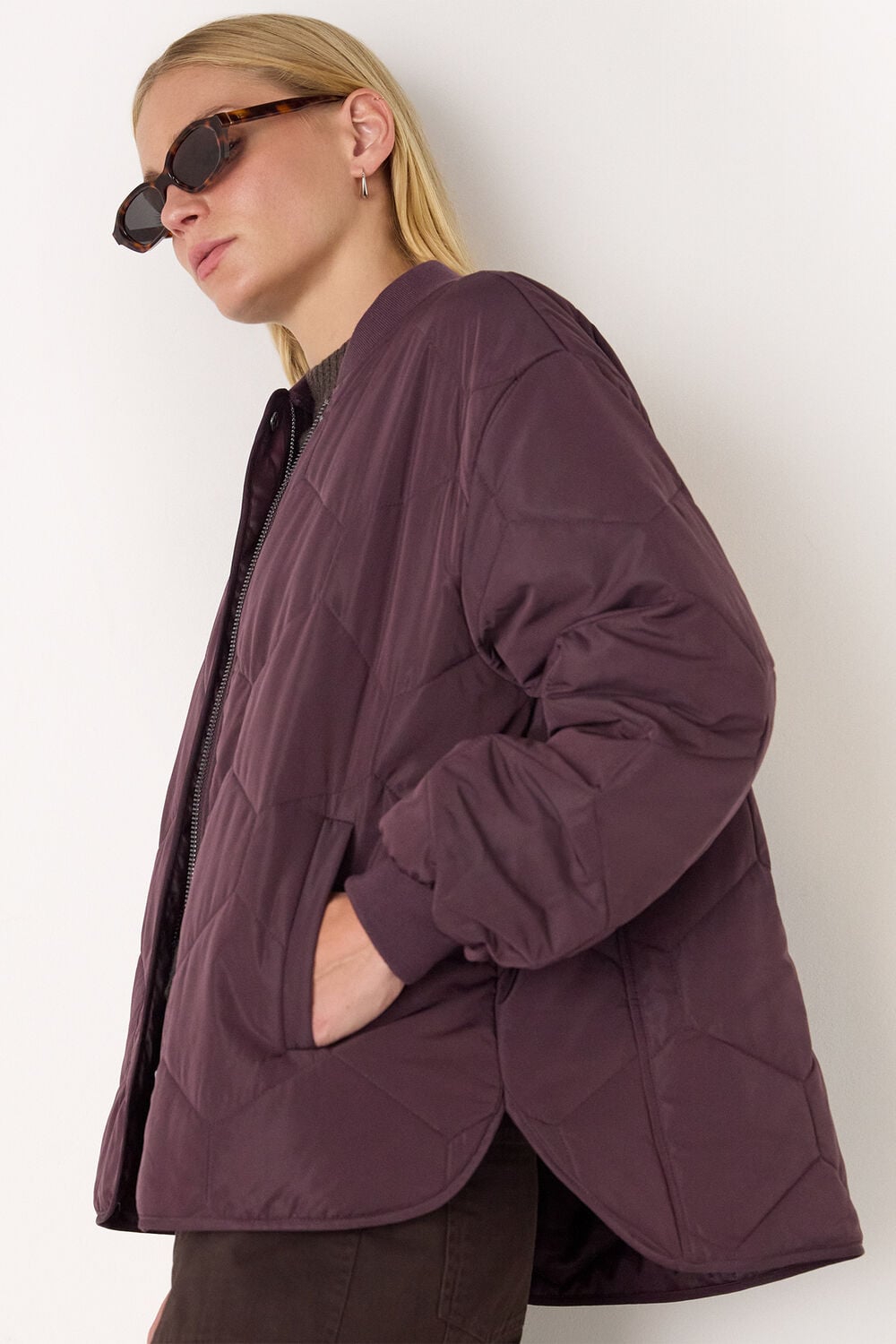 Burgundy Ida Short Quilted Coat
