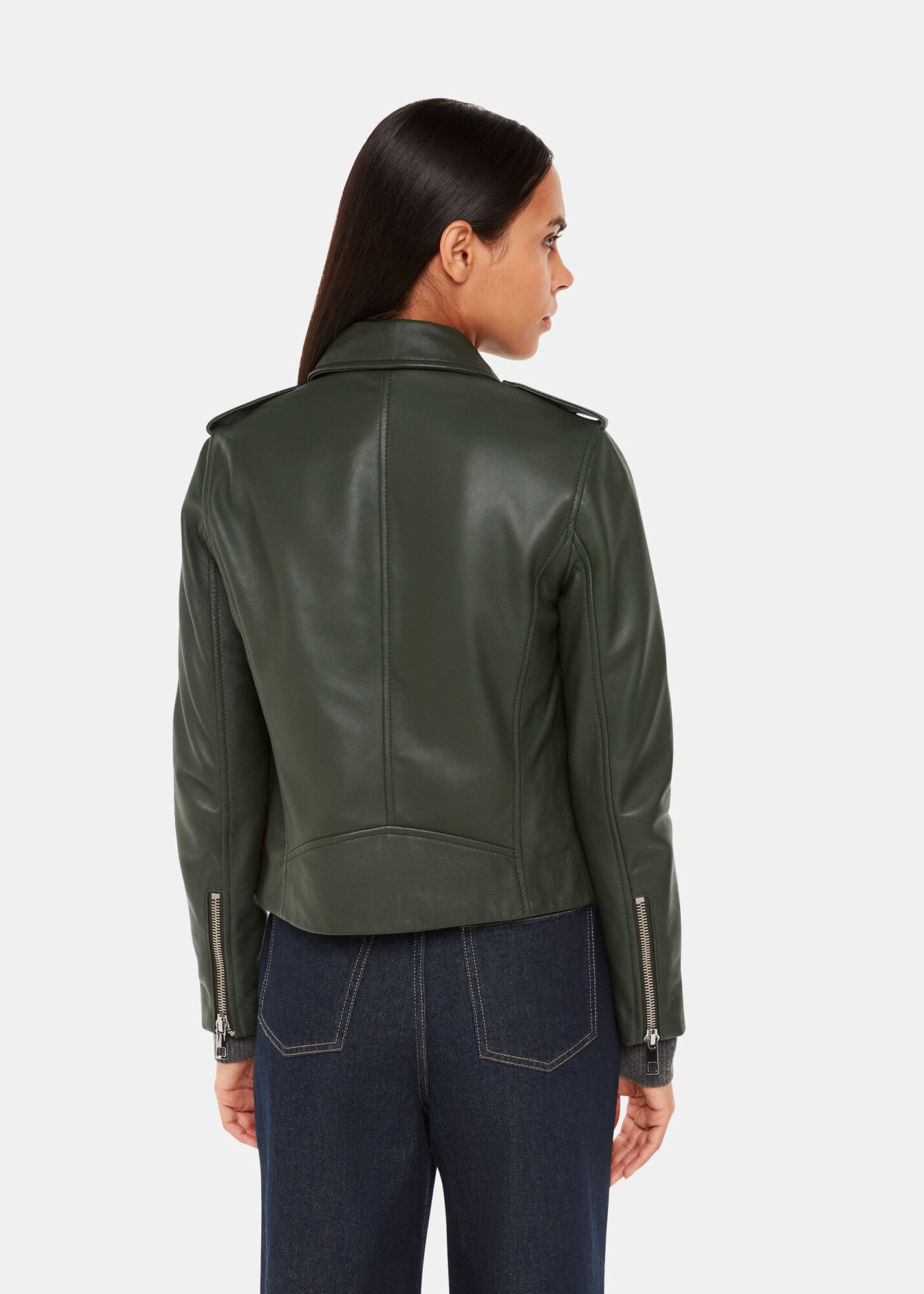 Dark Green Sheepskin Leather Biker Jacket Whistles