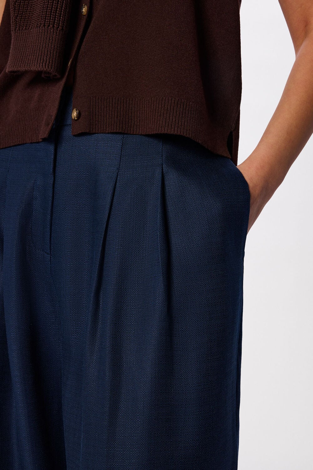 Navy Wide Leg Hopsack Trouser