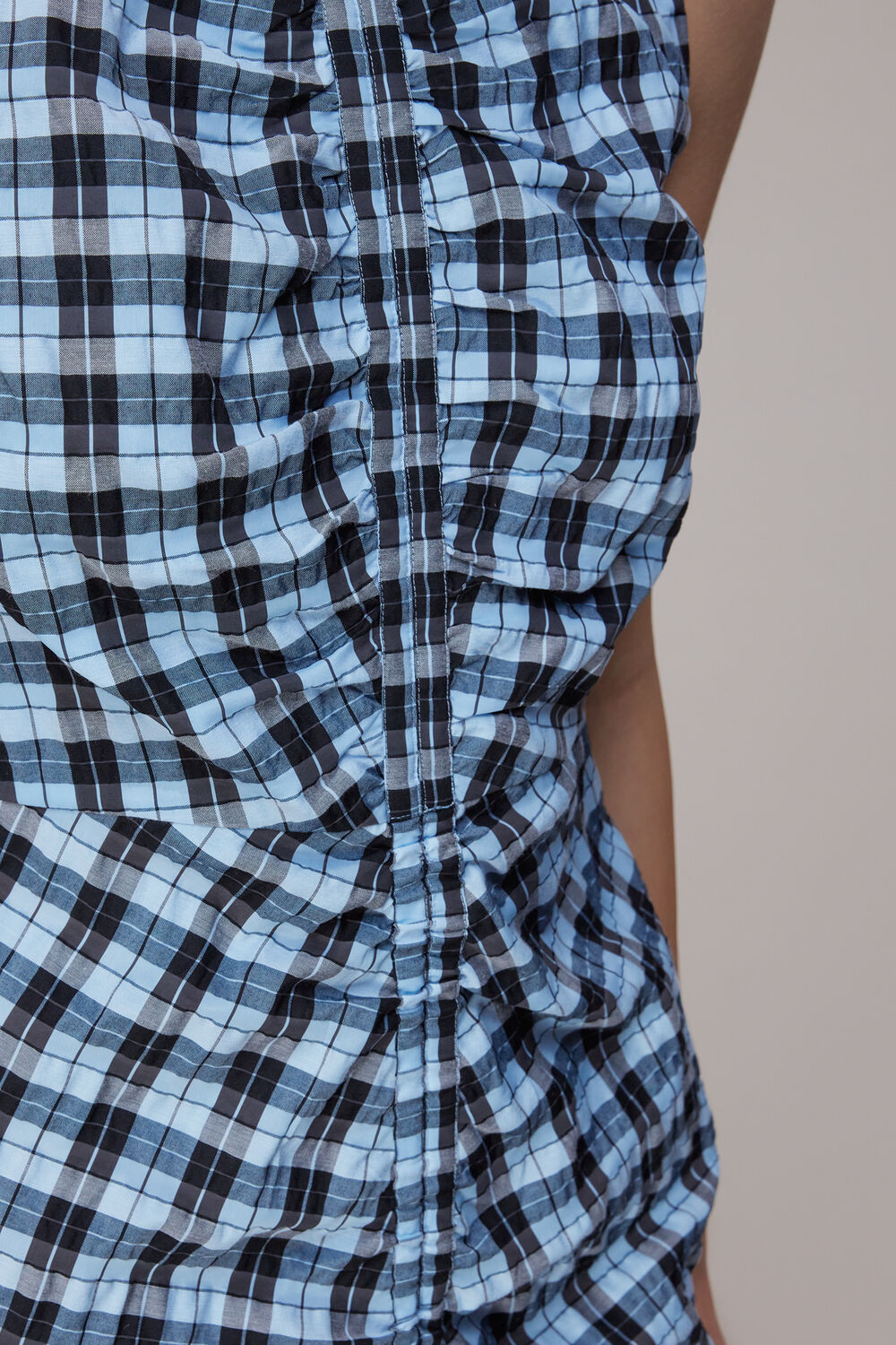 Ruched Gingham Midi Dress