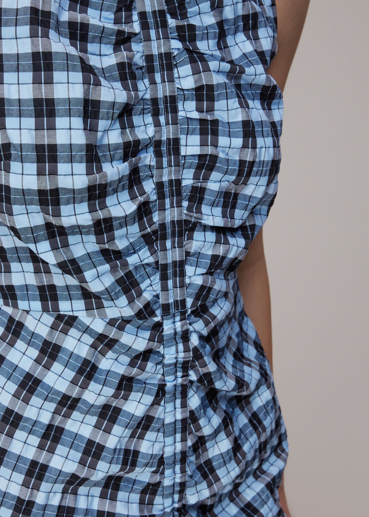 Ruched Gingham Midi Dress