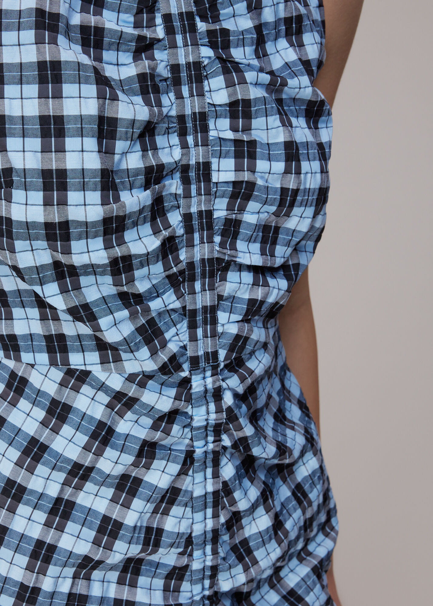 Blue/Multi Ruched Gingham Midi Dress WHISTLES