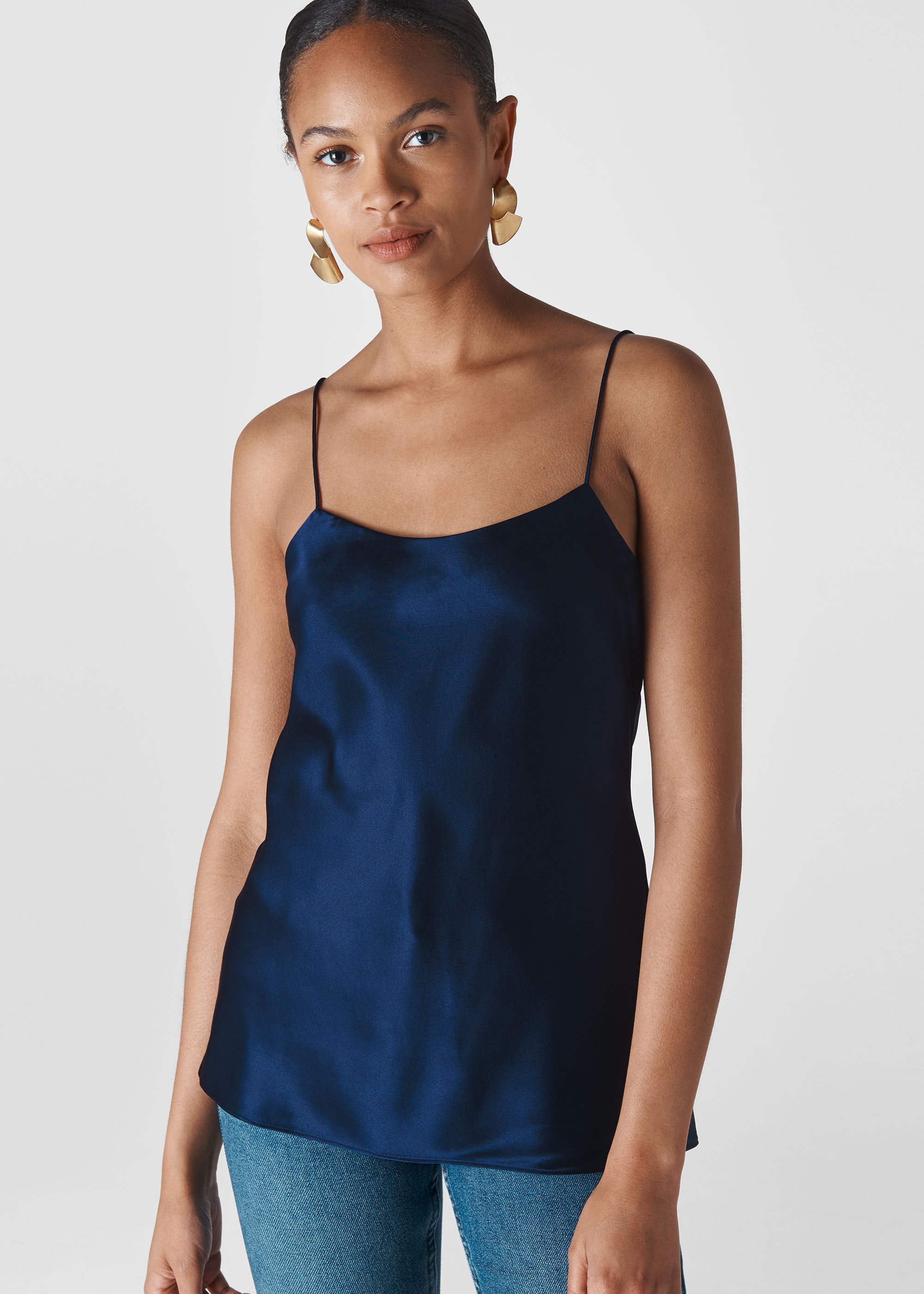 Navy Silk Satin Cami Top