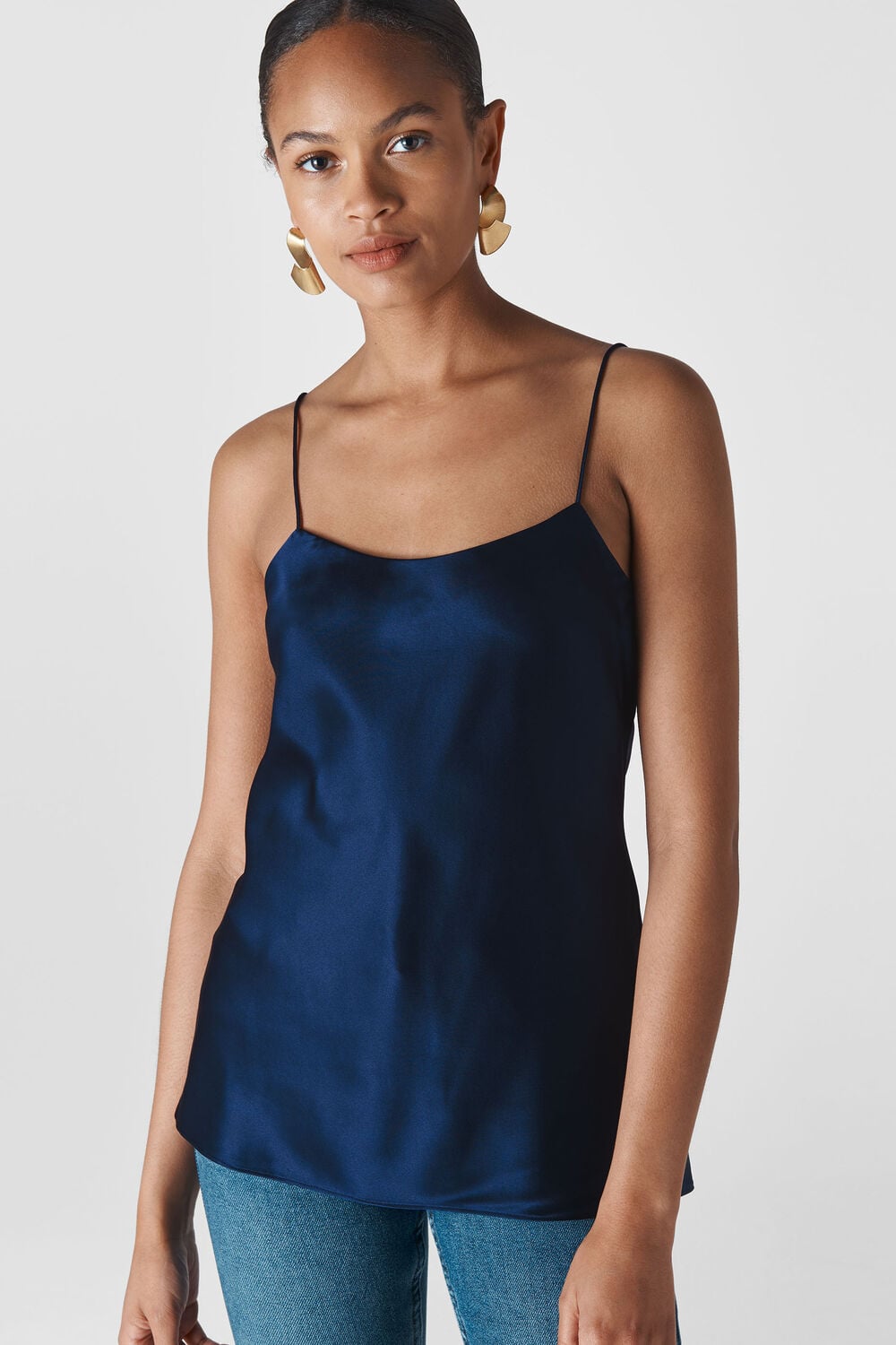 Silk Satin Cami Top Navy
