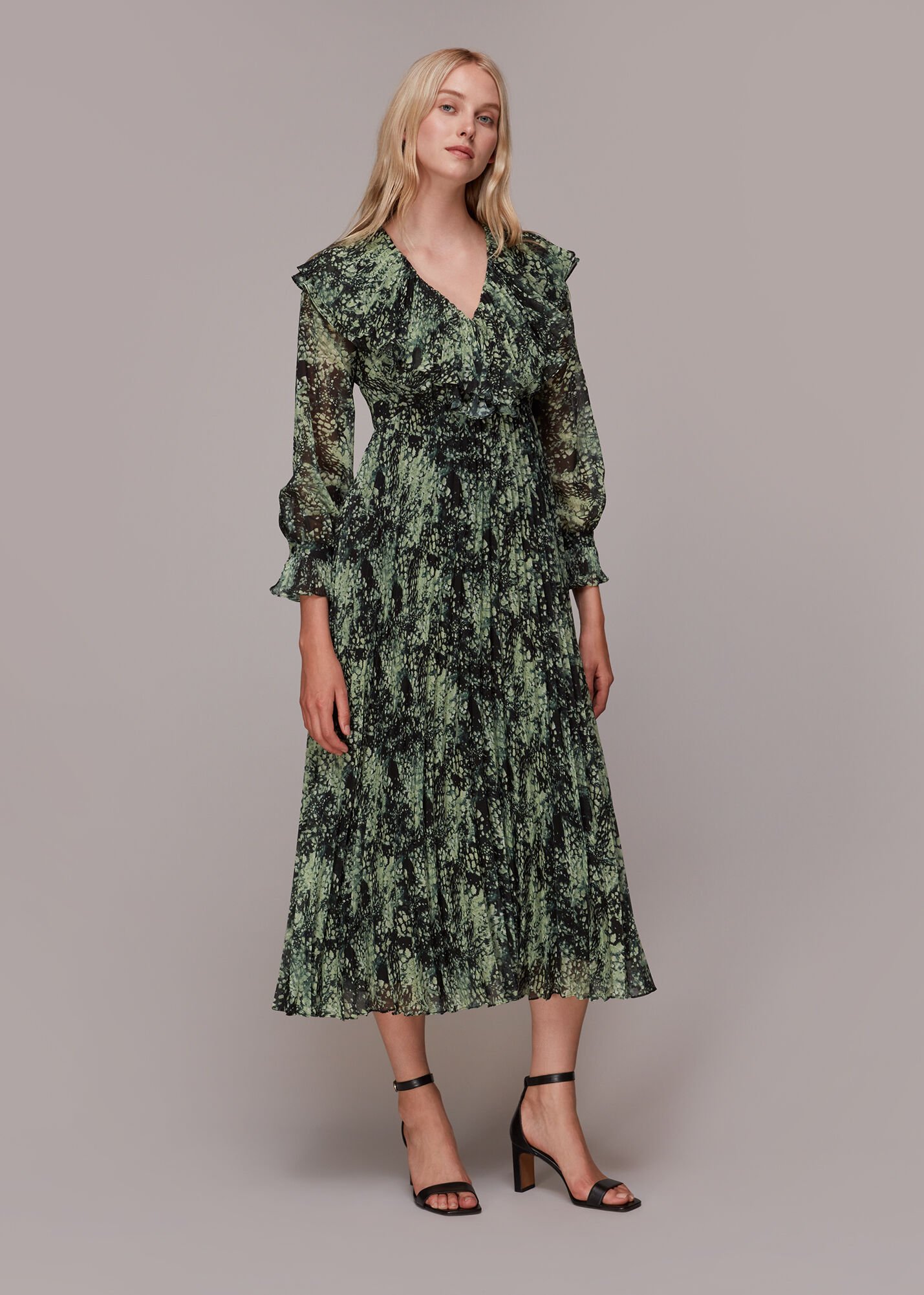 Green print store midi dress