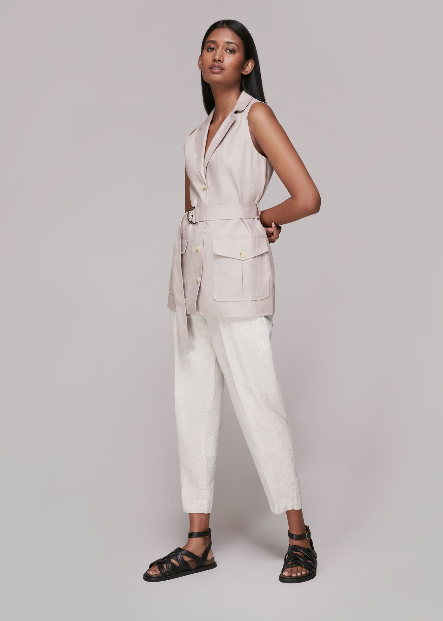 Grey Linen Belted Waistcoat WHISTLES