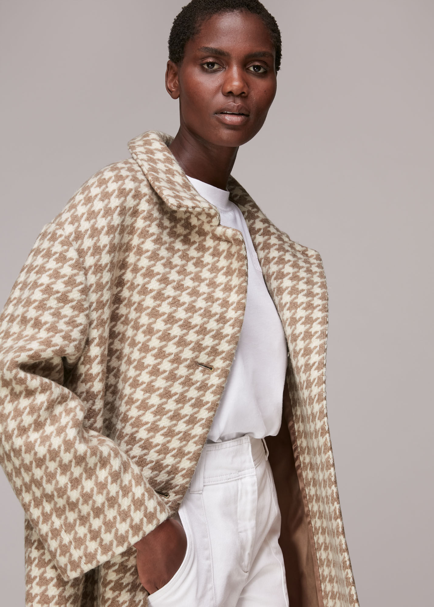 Multicolour Dogstooth Funnel Neck Coat WHISTLES