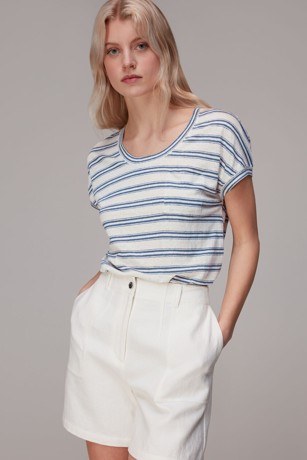 Linen Stripe Scoop Neck Tee