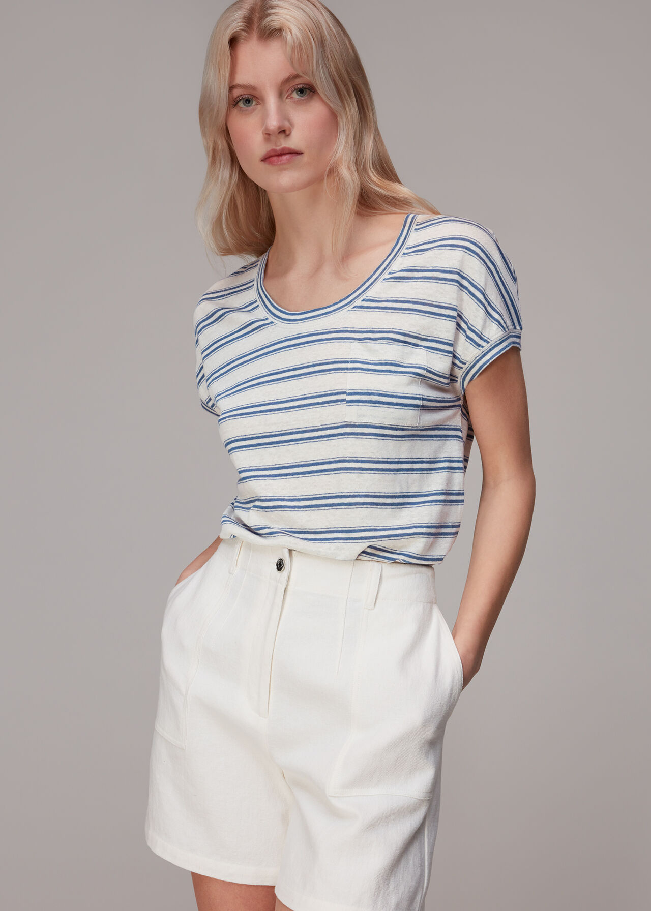 Linen Stripe Scoop Neck Tee