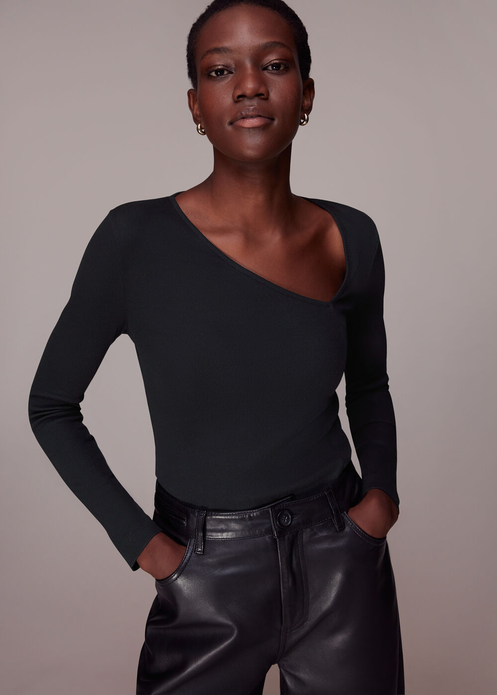 Ribbed Asymmetric V-Neck Top