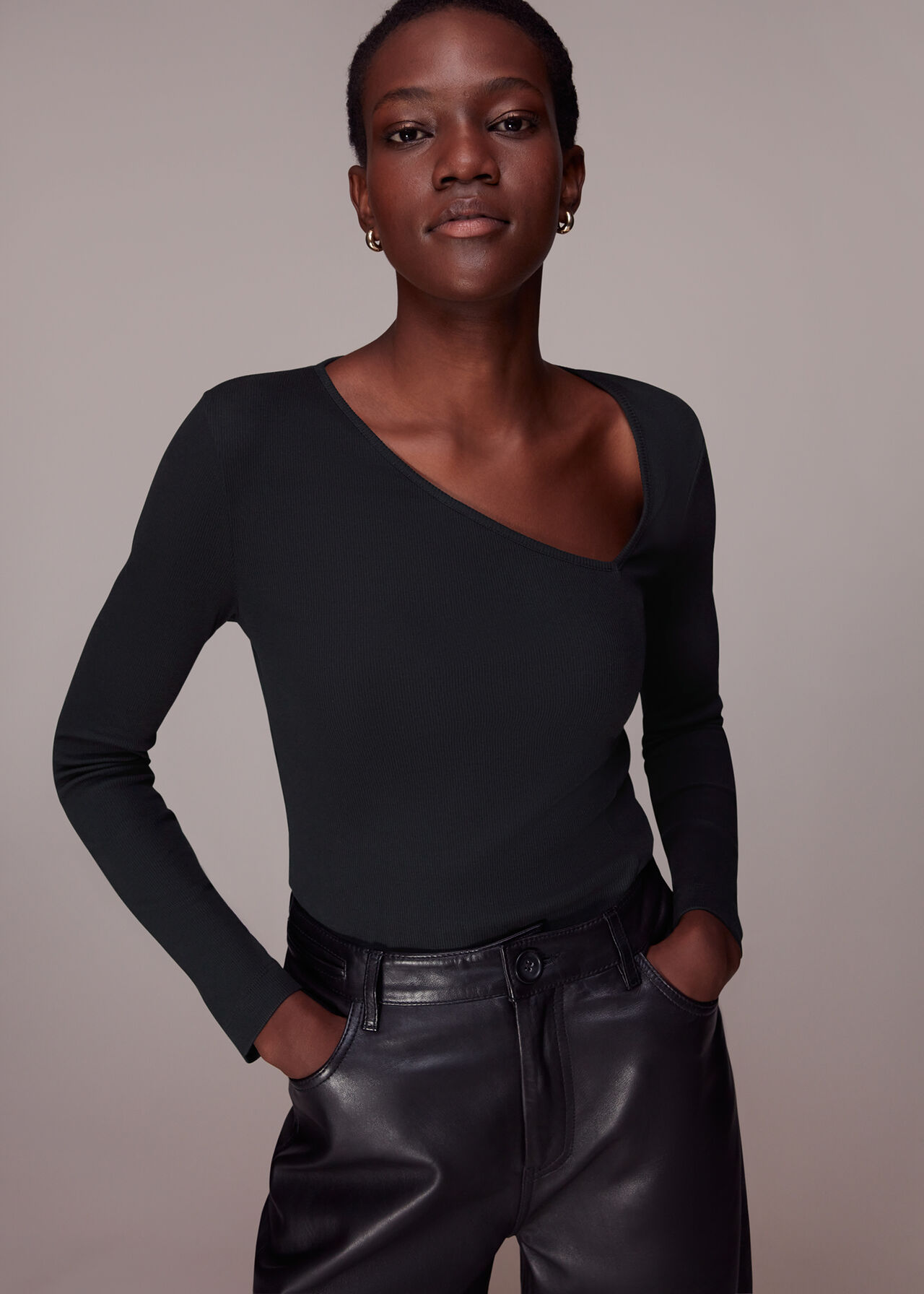 Ribbed Asymmetric V-Neck Top