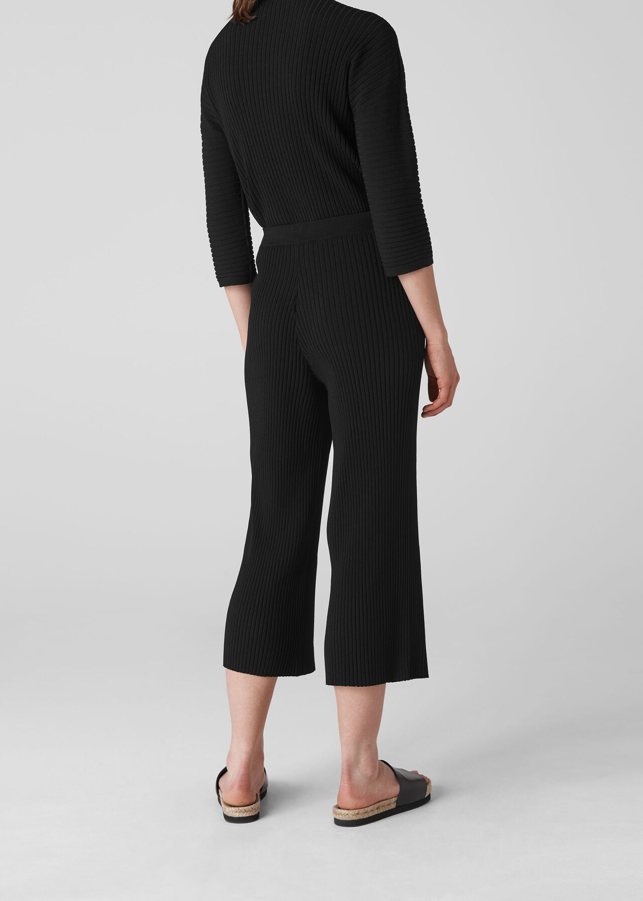 Rib Detail Knit Culottes Black