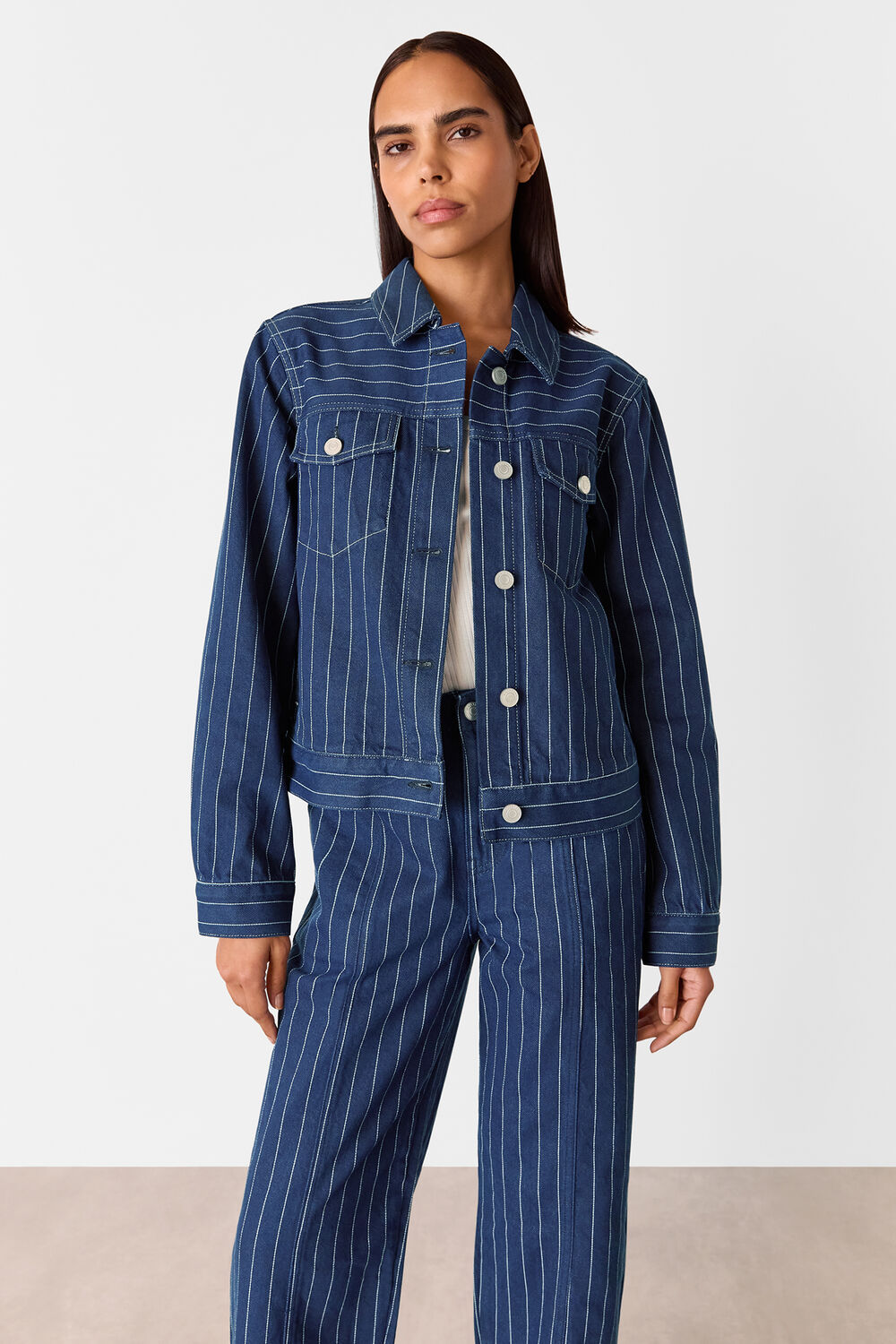 Pinstripe Denim Jacket