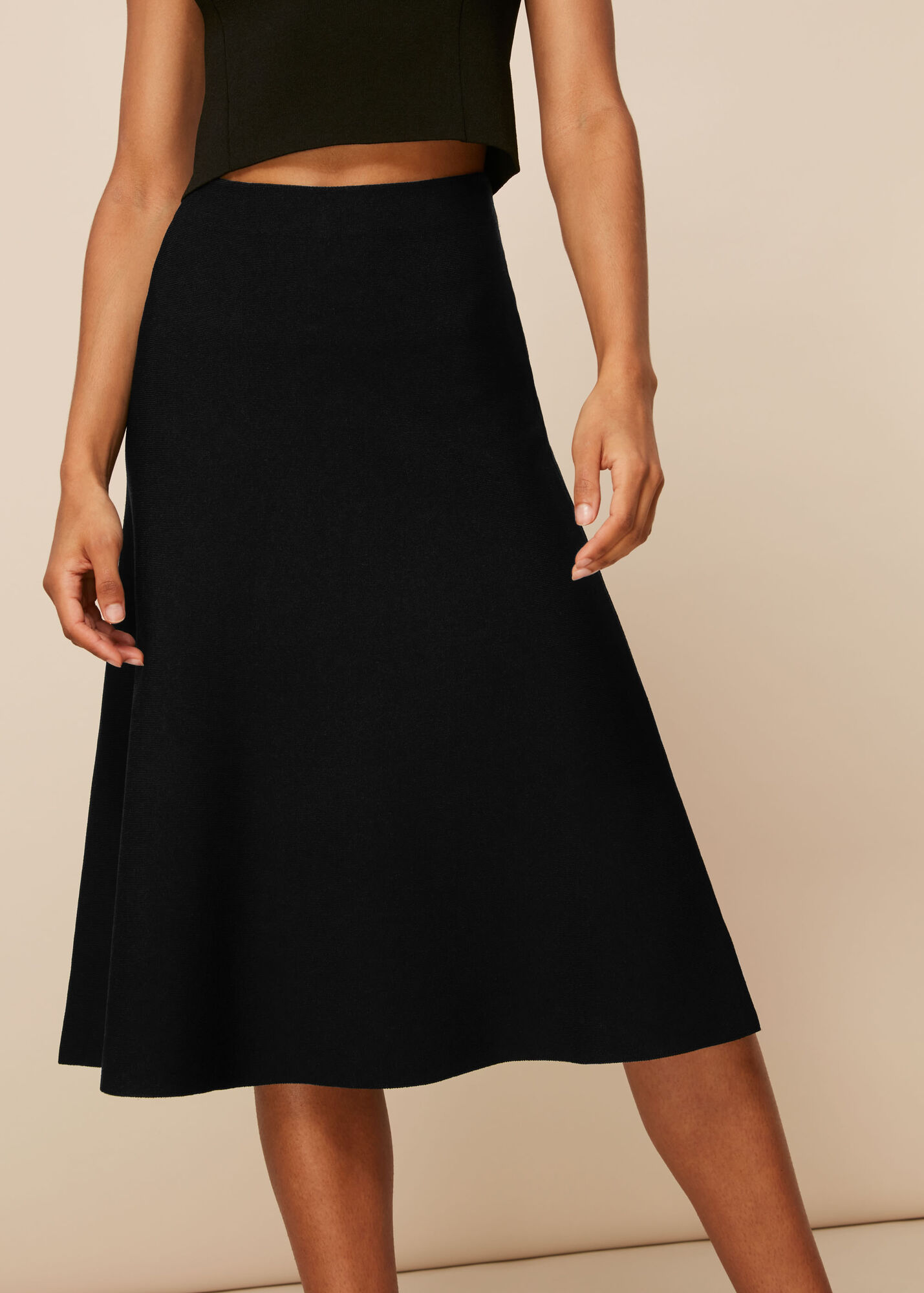 Black Flare Knitted Skirt WHISTLES