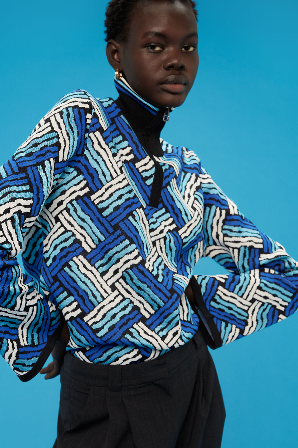 Jacquard Zip Neck Knit