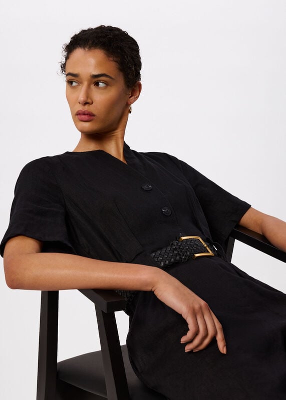 Black Fiona Linen Button Jumpsuit