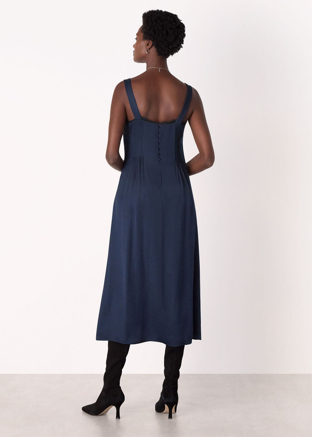 Crepe Lace Trim Cami Dress