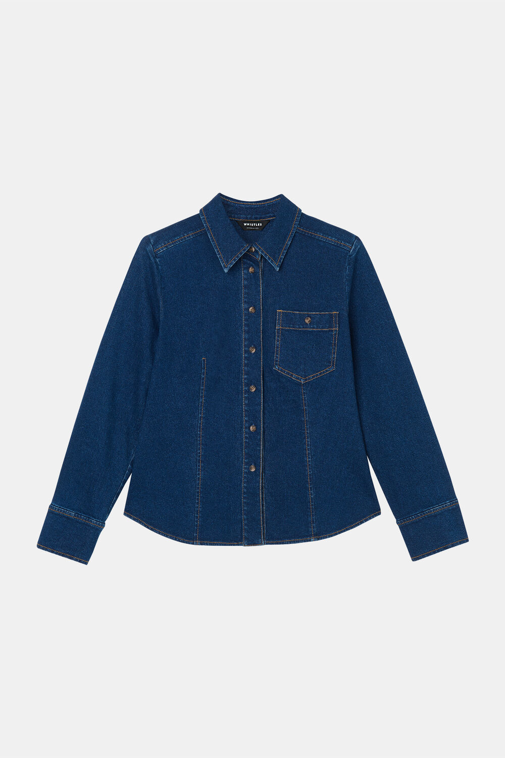 Denim Stretch Cotton Collared Shirt